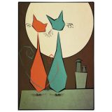 Cats Gazing at Full Moon Print