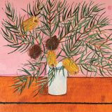 Leafy Banksia Branch On Pink