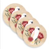 Cockatoo and Flowers Wooden Coasters (Set of 4) 