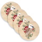 Kookaburra and Flowers Wooden Coasters (Set of 4)