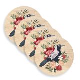 Magpie and Flowers Wooden Coasters (Set of 4)
