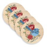 Fairy Wren and Flowers Wooden Coasters (Set of 4)