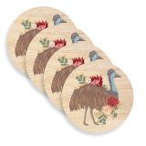 Emu and Flowers Wooden Coasters (Set of 4)