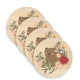 Wombat and Flowers Wooden Coasters (Set of 4)