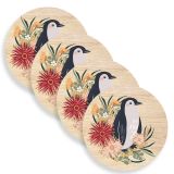 Penguin and Flowers Wooden Coasters (Set of 4)