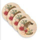 Platypus and Flowers Wooden Coasters (Set of 4)