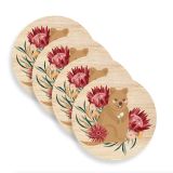 Quokka and Flowers Wooden Coasters (Set of 4)
