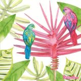 Pink Jungle Leaf with Parrots 