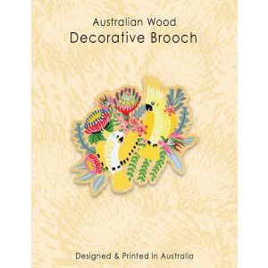 Cockatoos Wooden Brooch