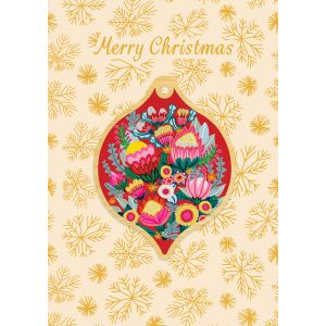 Bauble Greeting Card - Bush Flowers Red 